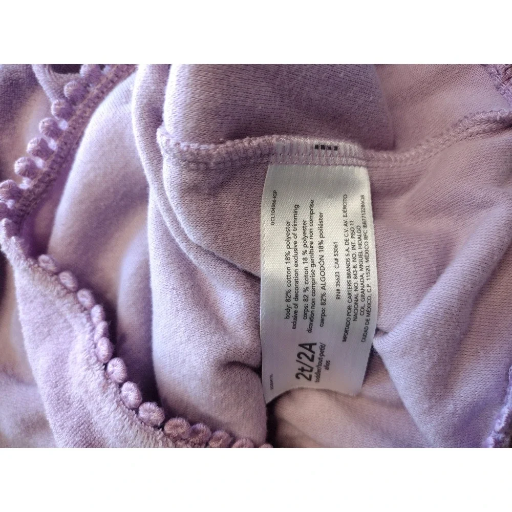 OshKosh Bgosh Girls Purple‎ Terry Cloth Hooded Tunic Pom Pom Trim Top 2t